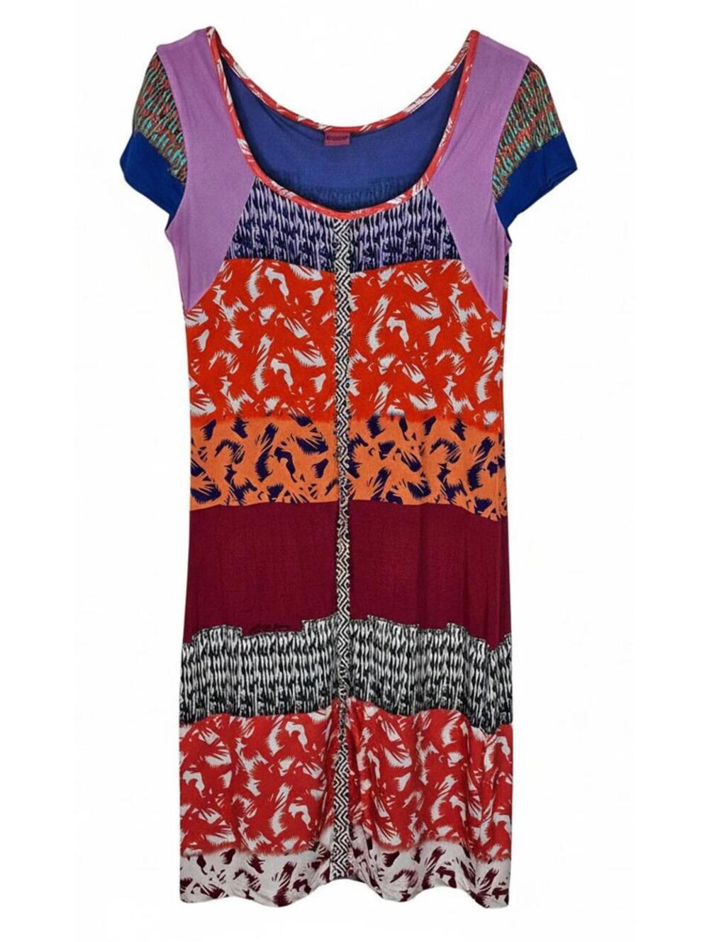 Y2K Vtg Save The Queen Italy Patchwork Knit Dress Multi Print Boho Small - Picture 3 of 11
